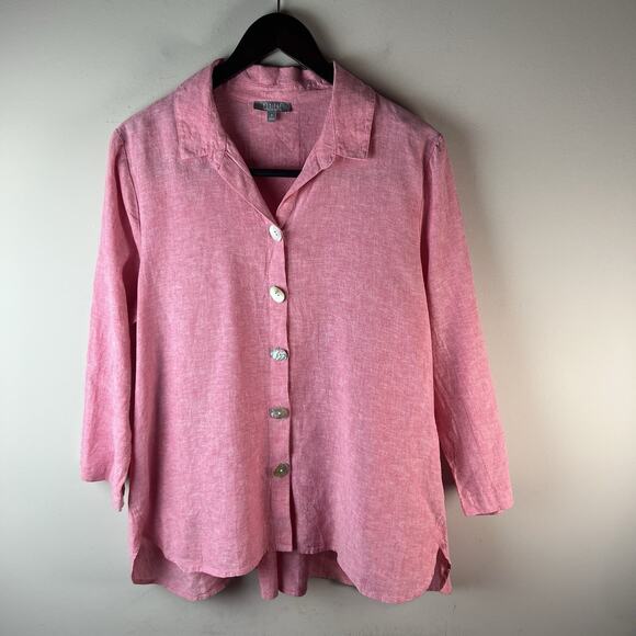 Habitat Shirt Womens M Pink Linen Blend Button Up Lagenlook 3/4 Sleeve - Picture 1 of 11